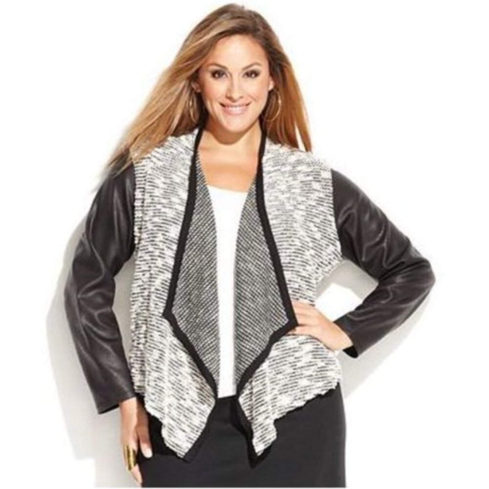 INC International Concepts Jacket size 0X Draped Knit Faux Leather Sleeve